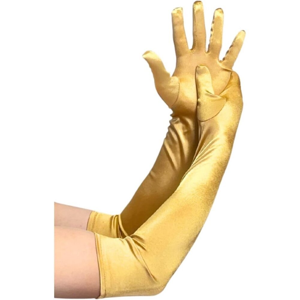 Women's Elbow Length Gold Long Satin Gloves Costume Princess Party Accessories